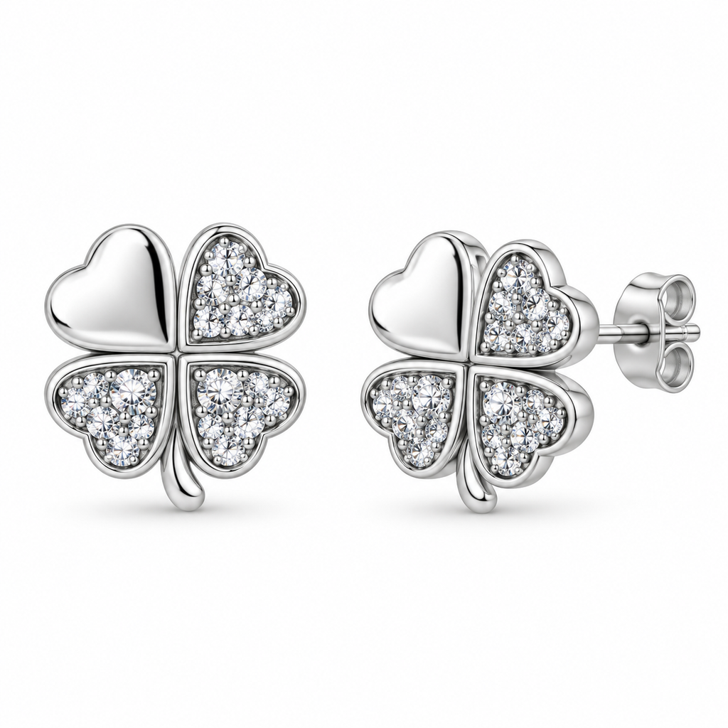 Boucles d'oreilles puces trèfle en argent 925 rhodié