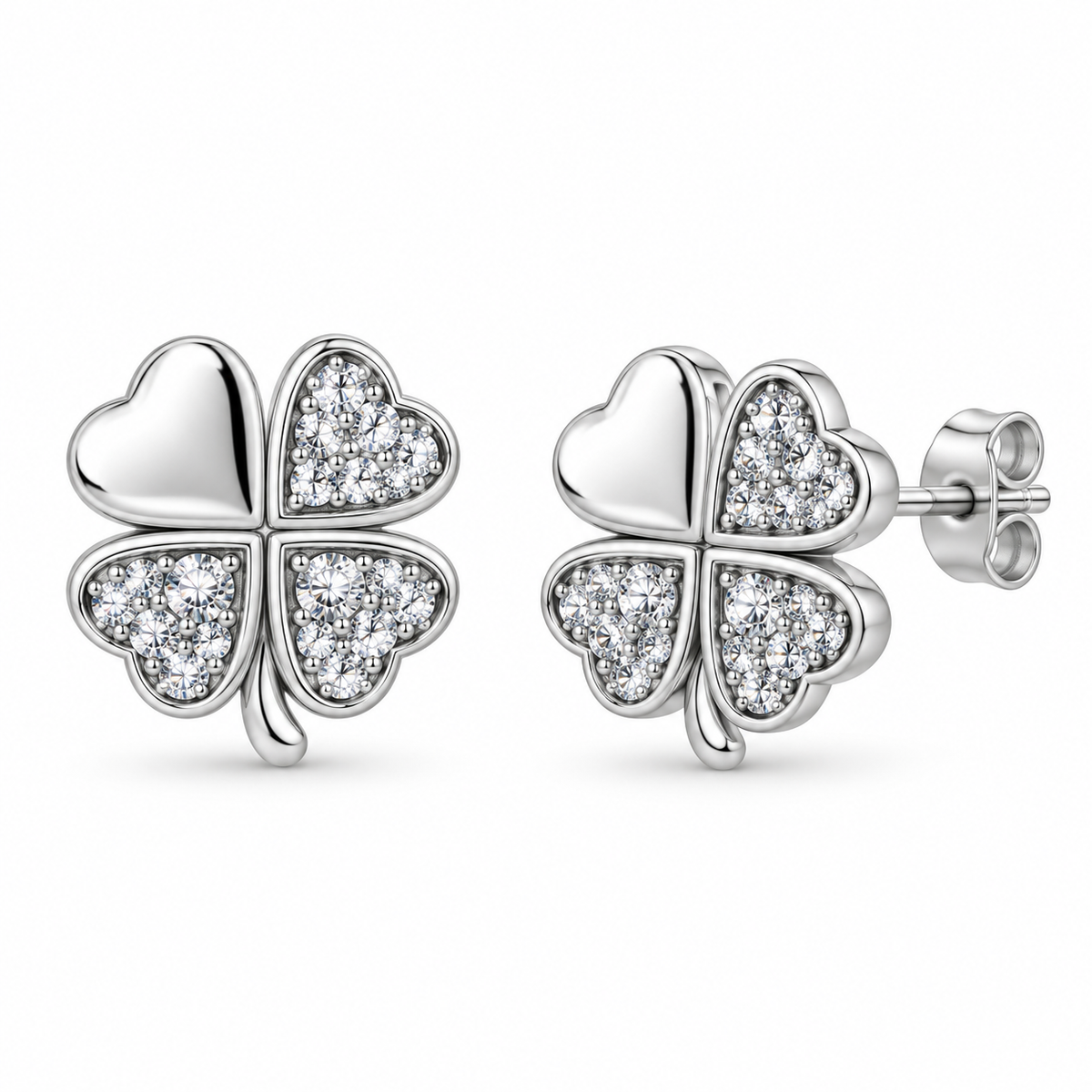 Boucles d'oreilles puces trèfle en argent 925 rhodié