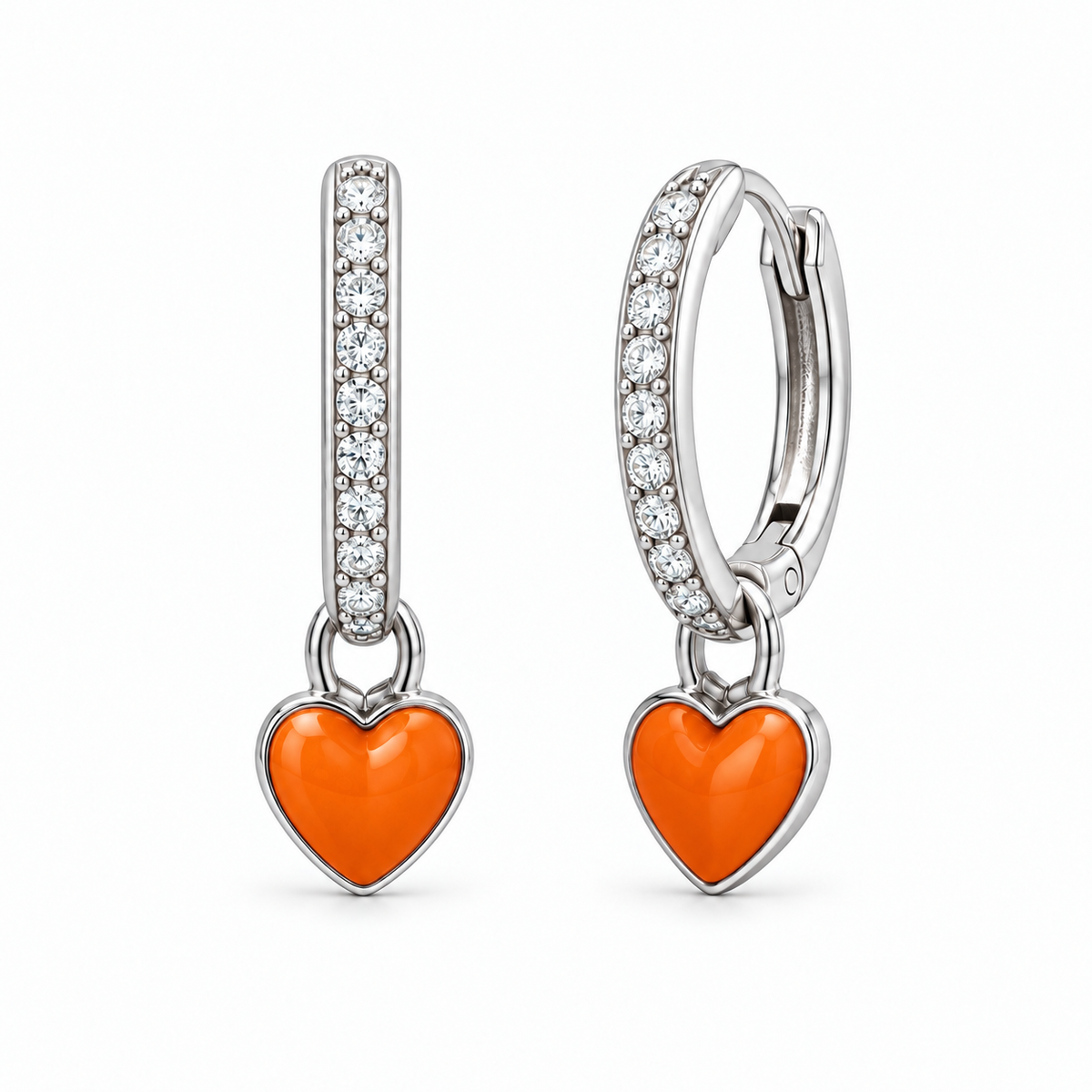 Orecchini a Cerchio con Cuore Smaltato estraibile in Argento 925