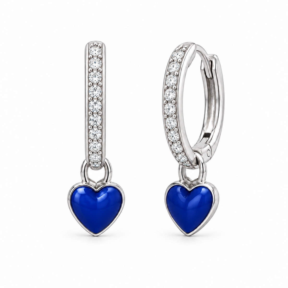 Orecchini a Cerchio con Cuore Smaltato estraibile in Argento 925