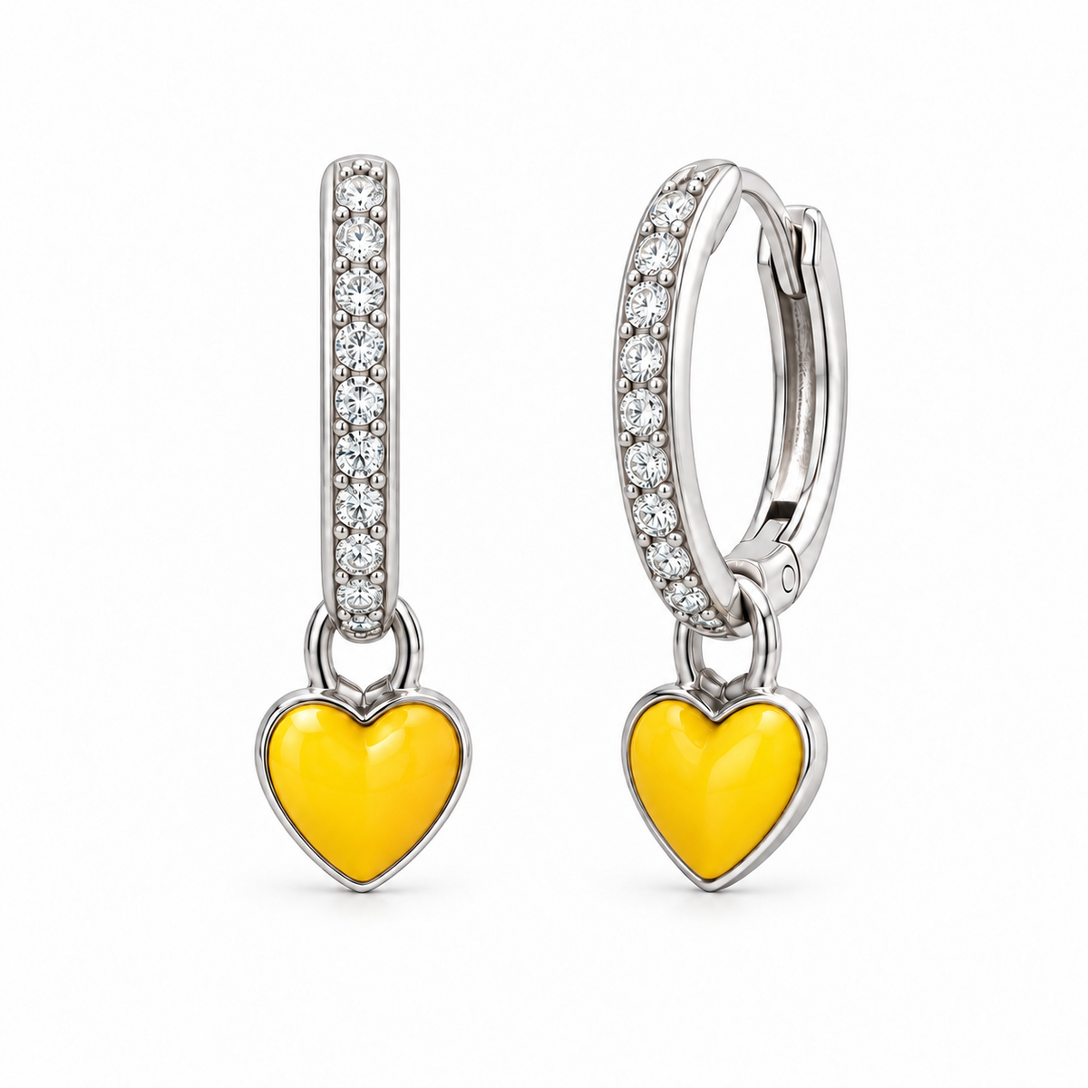 Orecchini a Cerchio con Cuore Smaltato estraibile in Argento 925