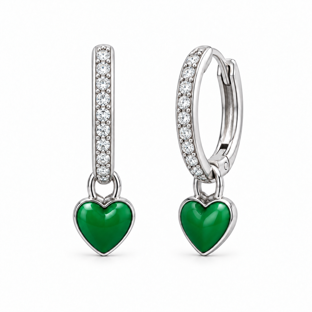 Orecchini a Cerchio con Cuore Smaltato estraibile in Argento 925