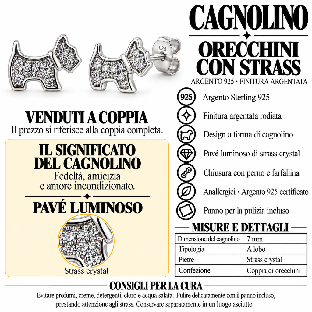 Orecchini a Lobo Cagnolino in Argento 925 Rodiato