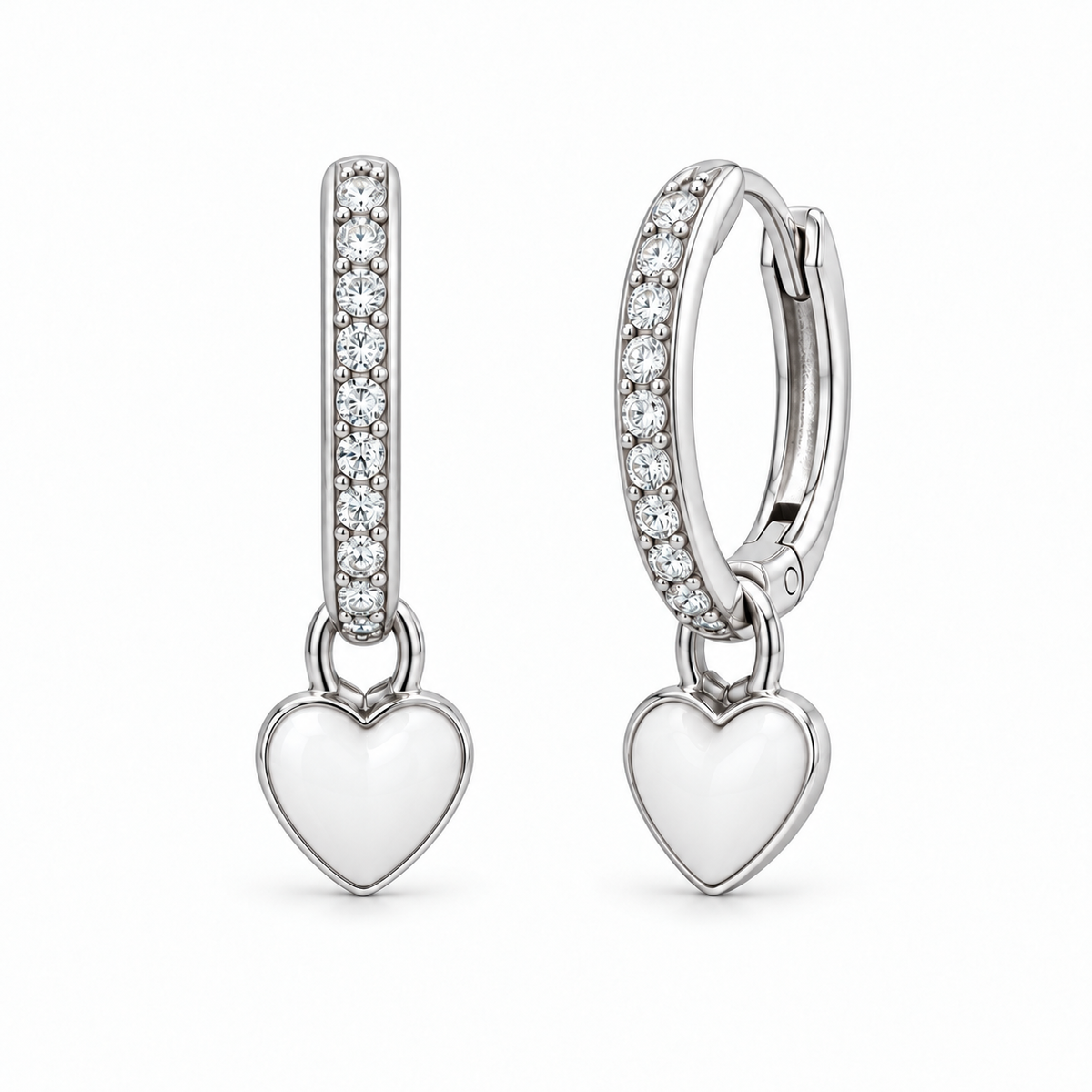 Orecchini a Cerchio con Cuore Smaltato estraibile in Argento 925