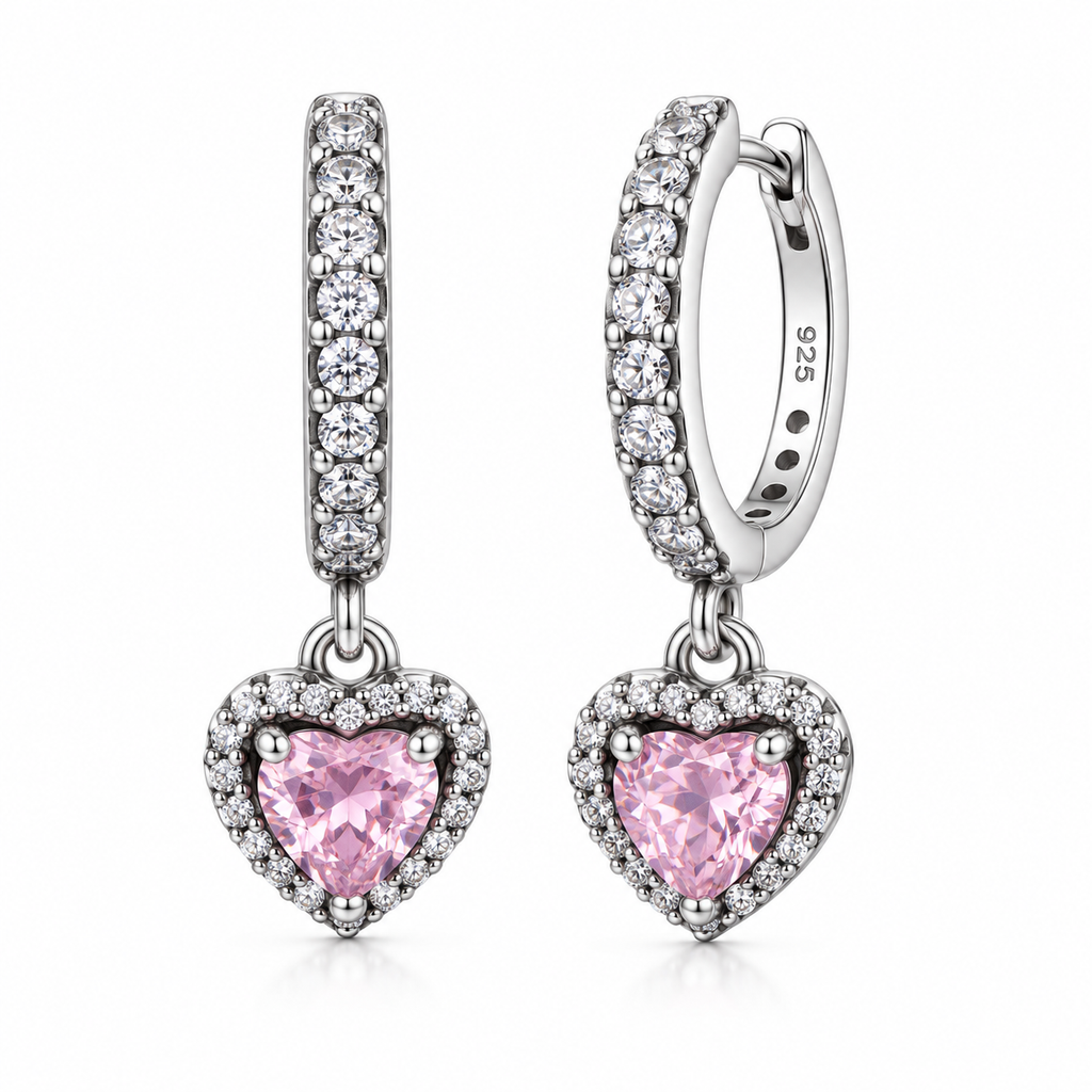 Orecchini a Cerchio con Cuore in Argento 925