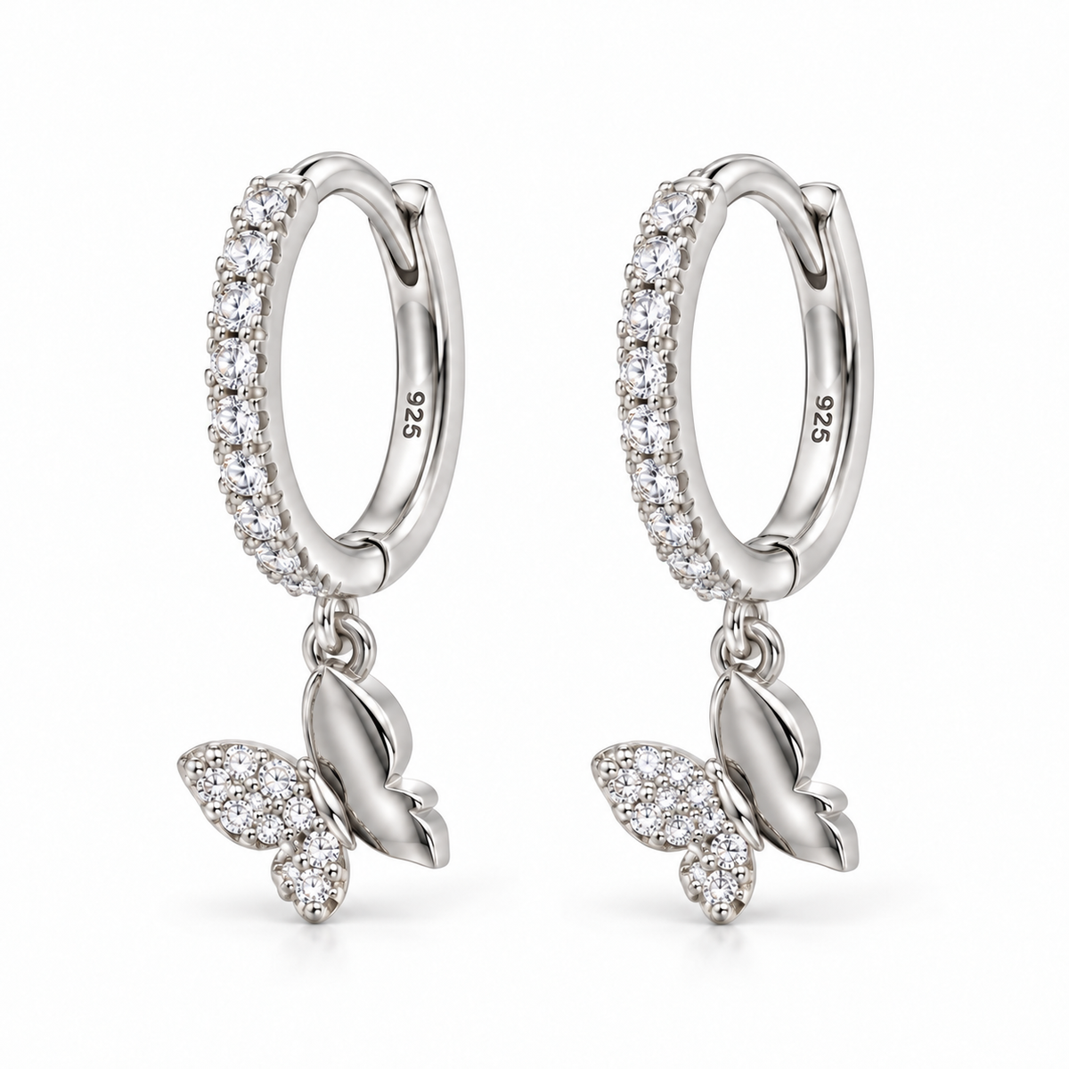 Orecchini a Cerchio strass con Farfalla in Argento 925