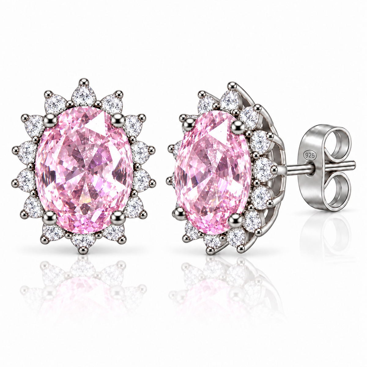Orecchini a Lobo in Argento 925 con Pietra Ovale 7x9mm e Zirconi – 10 × 12 mm