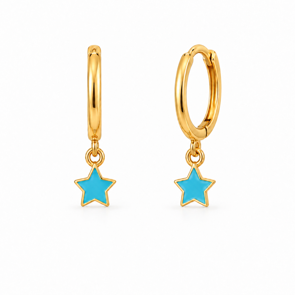 Orecchini a Cerchio con Stella Smaltata in Argento 925