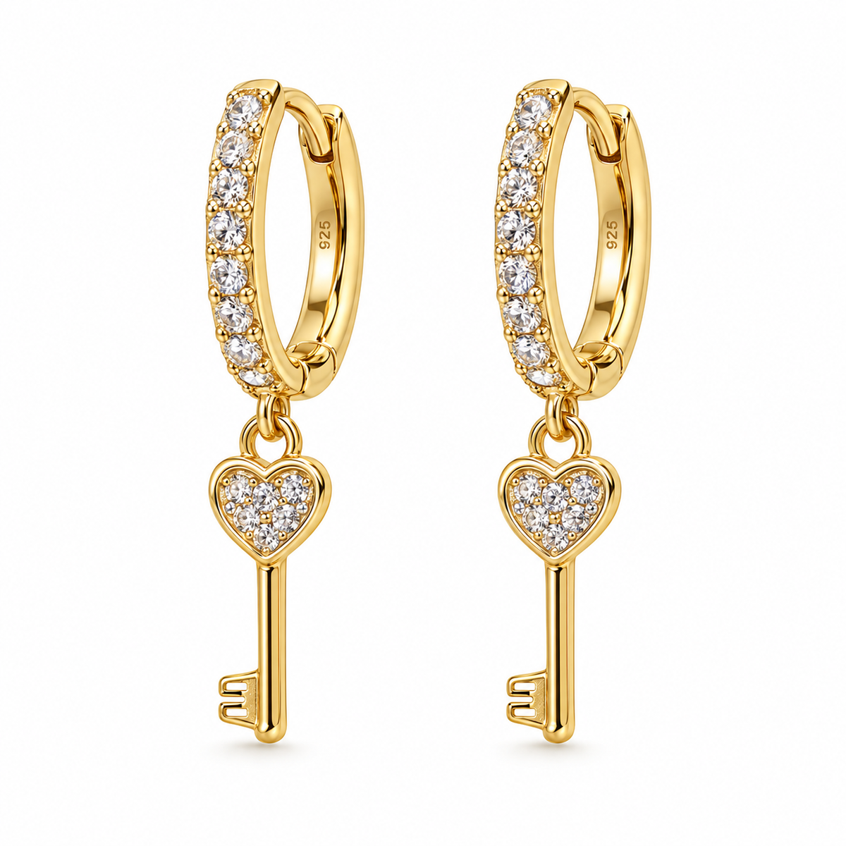 Orecchini a Cerchio strass con Chiave in Argento 925