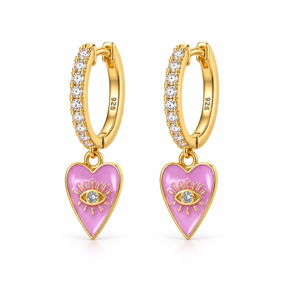 Orecchini a Cerchio con Cuore e Occhio Greco in Argento 925