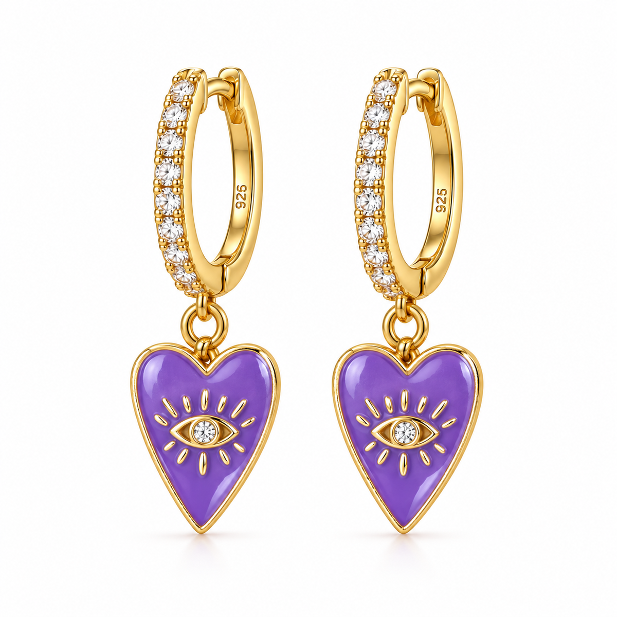 Orecchini a Cerchio con Cuore e Occhio Greco in Argento 925