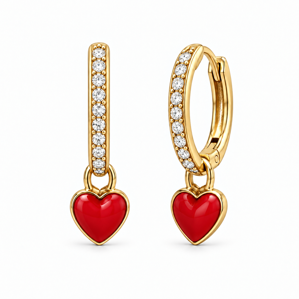 Orecchini a Cerchio con Cuore Smaltato estraibile in Argento 925