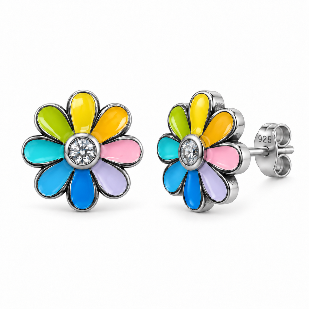 Oorstekers met bloemmotief van rodiumgecoat 925 zilver