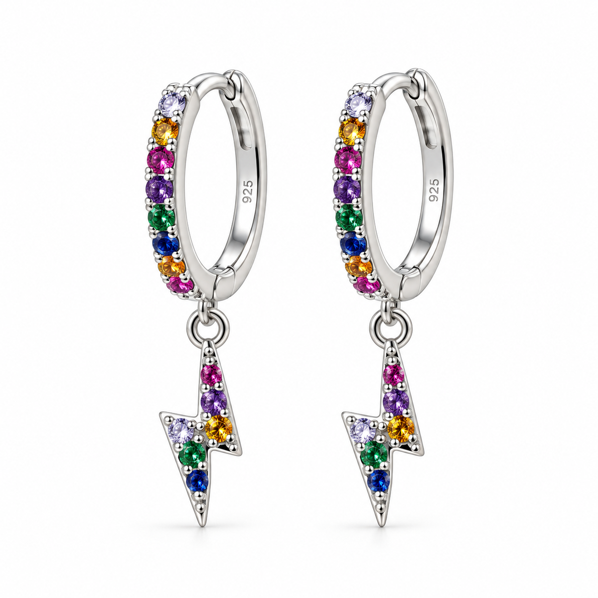 Orecchini a Cerchio strass con Saetta Multicolor in Argento 925