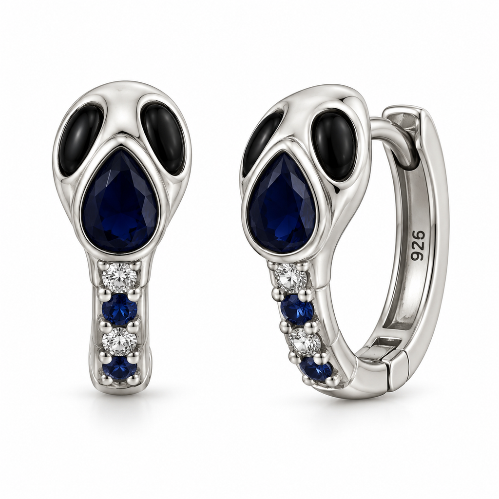 Orecchini a Cerchio Snake con pietre blu e crystal in Argento 925