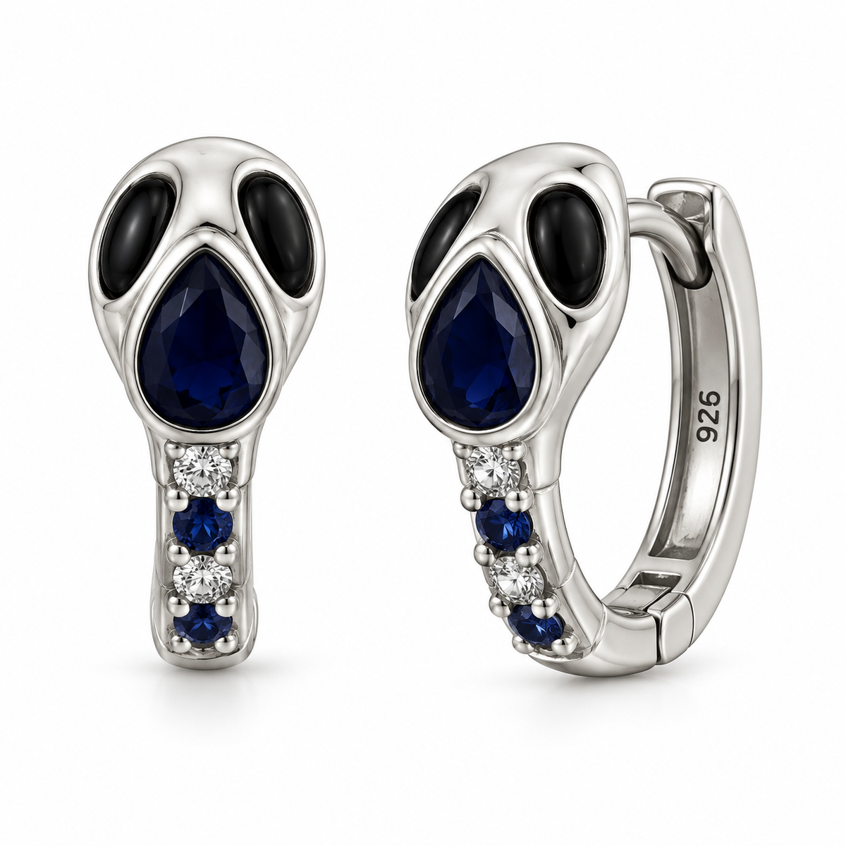 Orecchini a Cerchio Snake con pietre blu e crystal in Argento 925