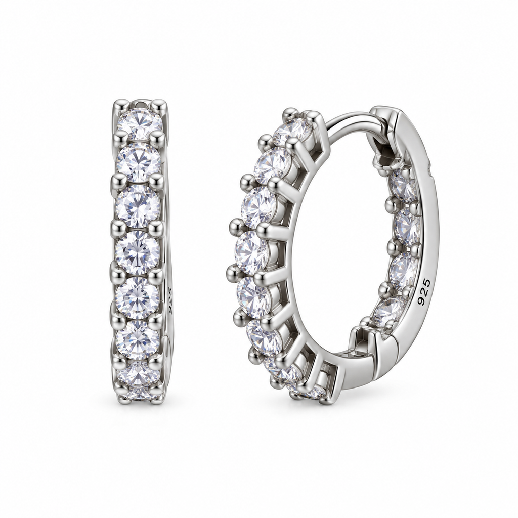 Orecchini a Cerchio con strass 3mm in Argento 925
