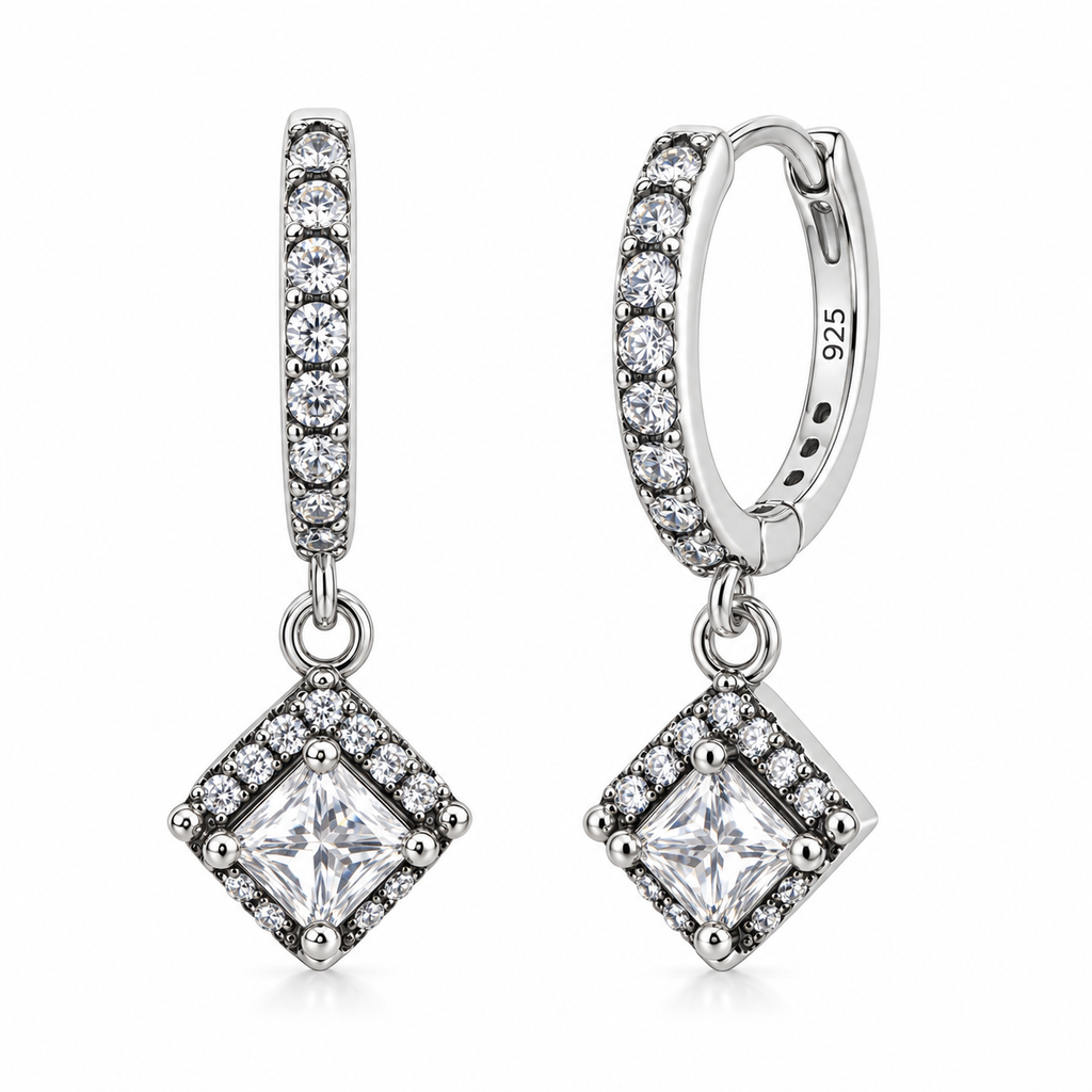 Orecchini a Cerchio con Rombo in Argento 925