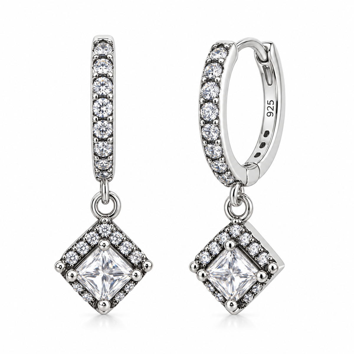 Orecchini a Cerchio con Rombo in Argento 925