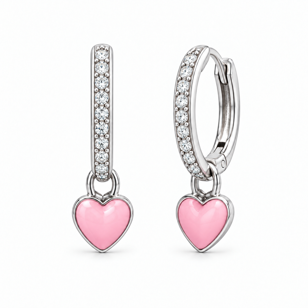 Orecchini a Cerchio con Cuore Smaltato estraibile in Argento 925