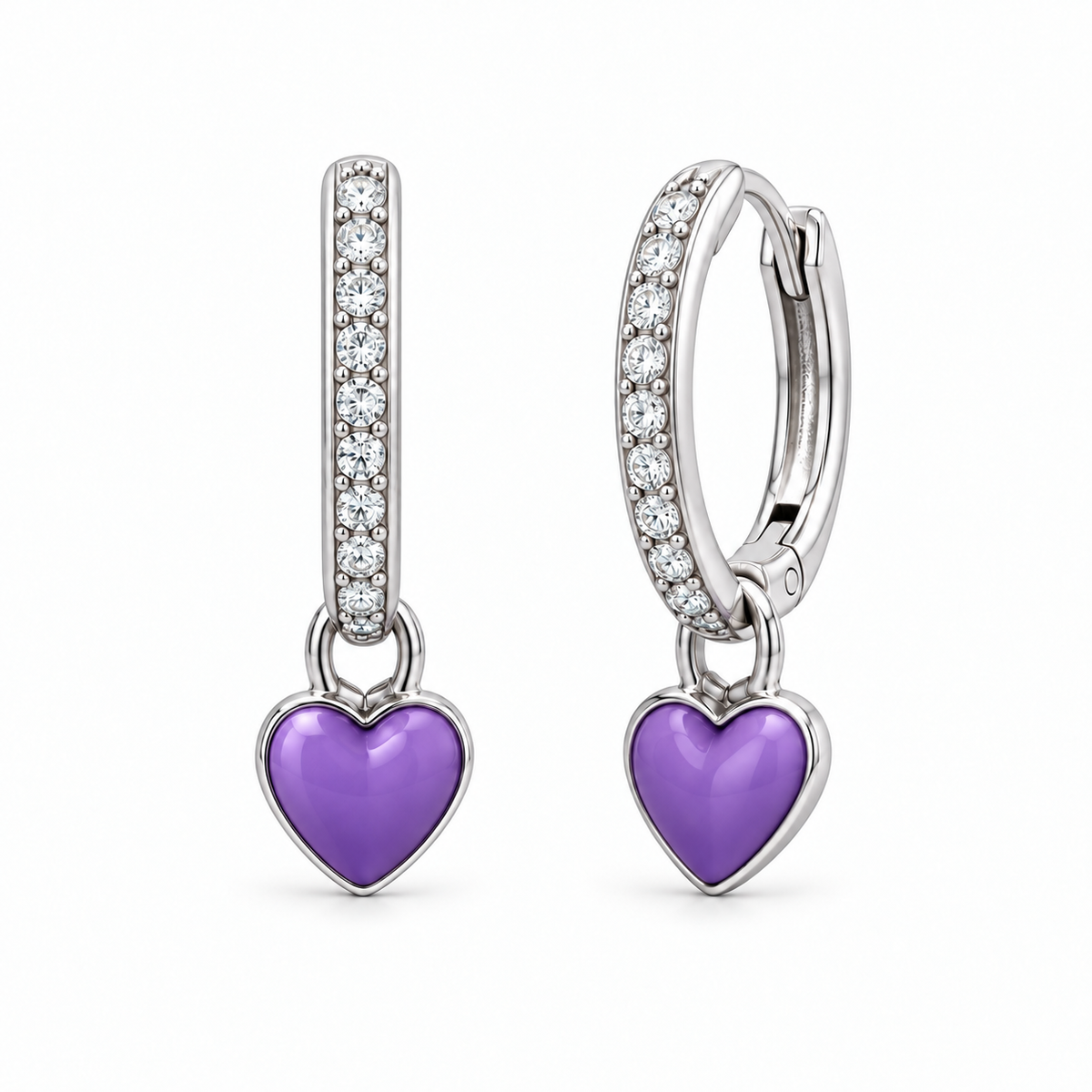 Orecchini a Cerchio con Cuore Smaltato estraibile in Argento 925