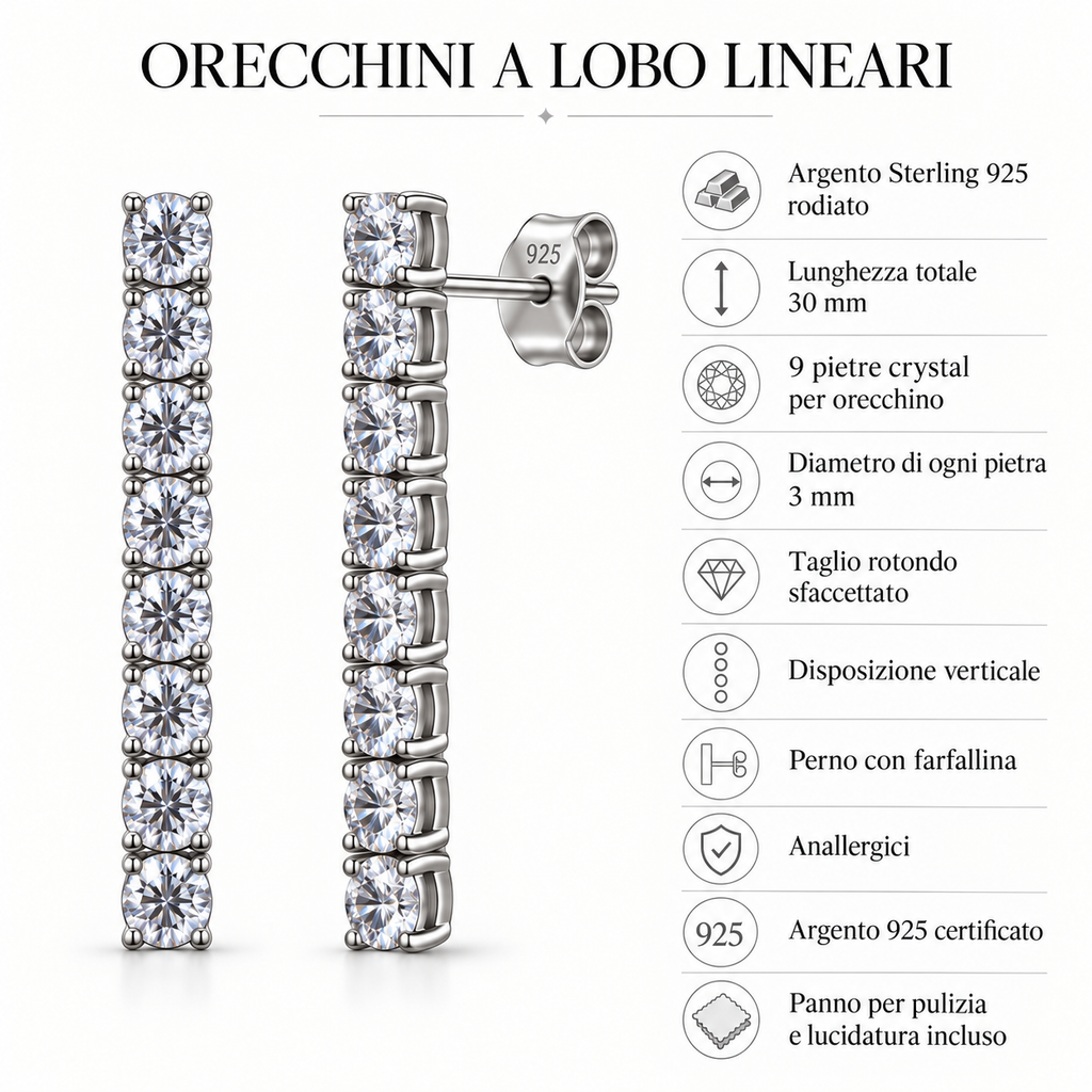 Orecchini Fili di strass in Argento 925 Rodiato