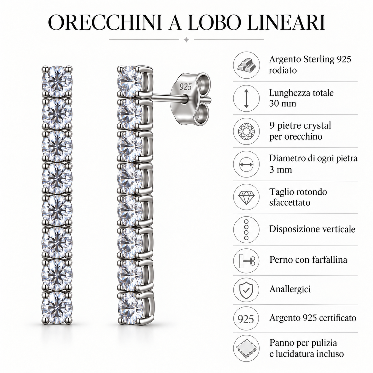 Orecchini Fili di strass in Argento 925 Rodiato