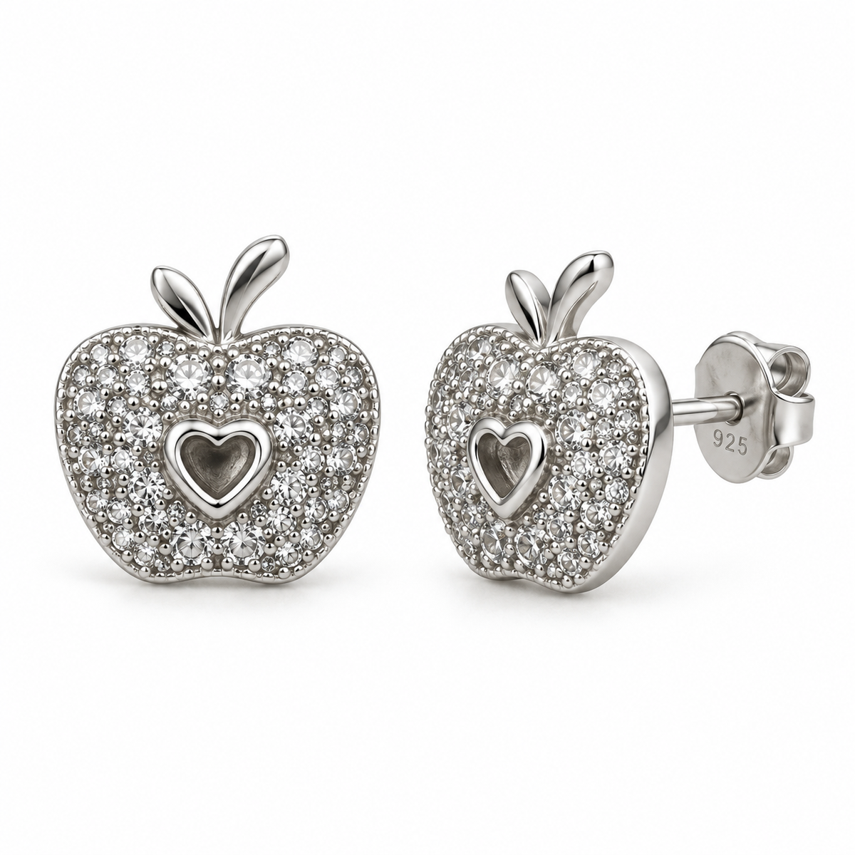 Orecchini a Lobo Mela con Cuore in Argento 925 Rodiato