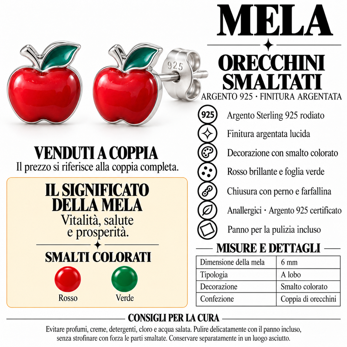 Orecchini a Lobo Mela rossa in Argento 925 Rodiato