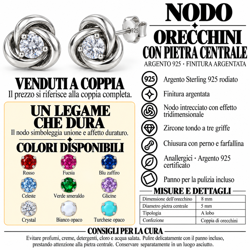 Orecchini Nodo con Pietra Centrale in Argento 925
