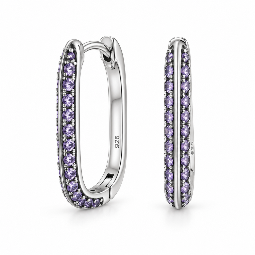 Orecchini a Cerchio Ovale con strass Glicine in Argento 925
