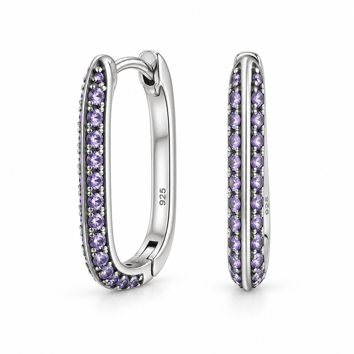 Orecchini a Cerchio Ovale con strass Glicine in Argento 925