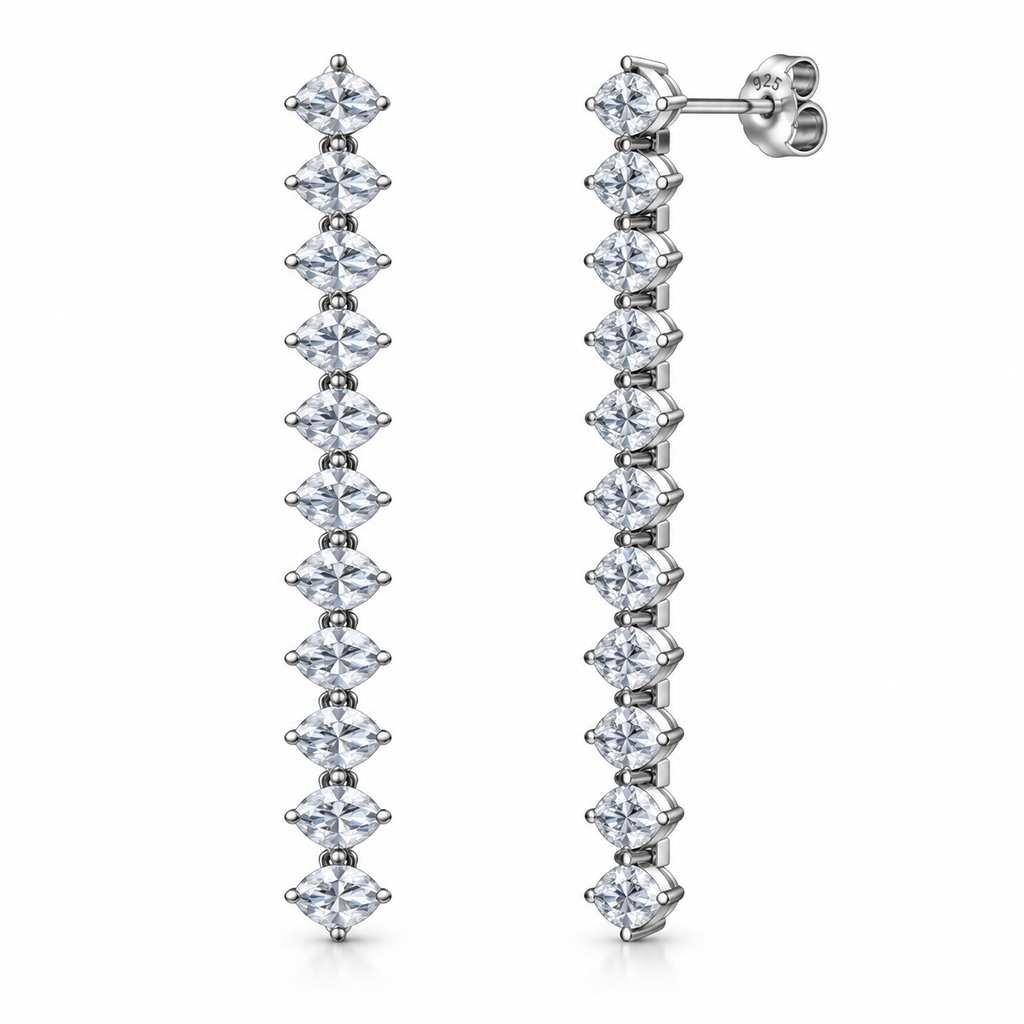 Orecchini Pendenti con Pietre Crystal Taglio Marquise in Argento 925 rodiato