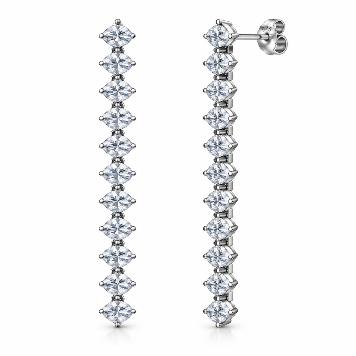 Orecchini Pendenti con Pietre Crystal Taglio Marquise in Argento 925 rodiato