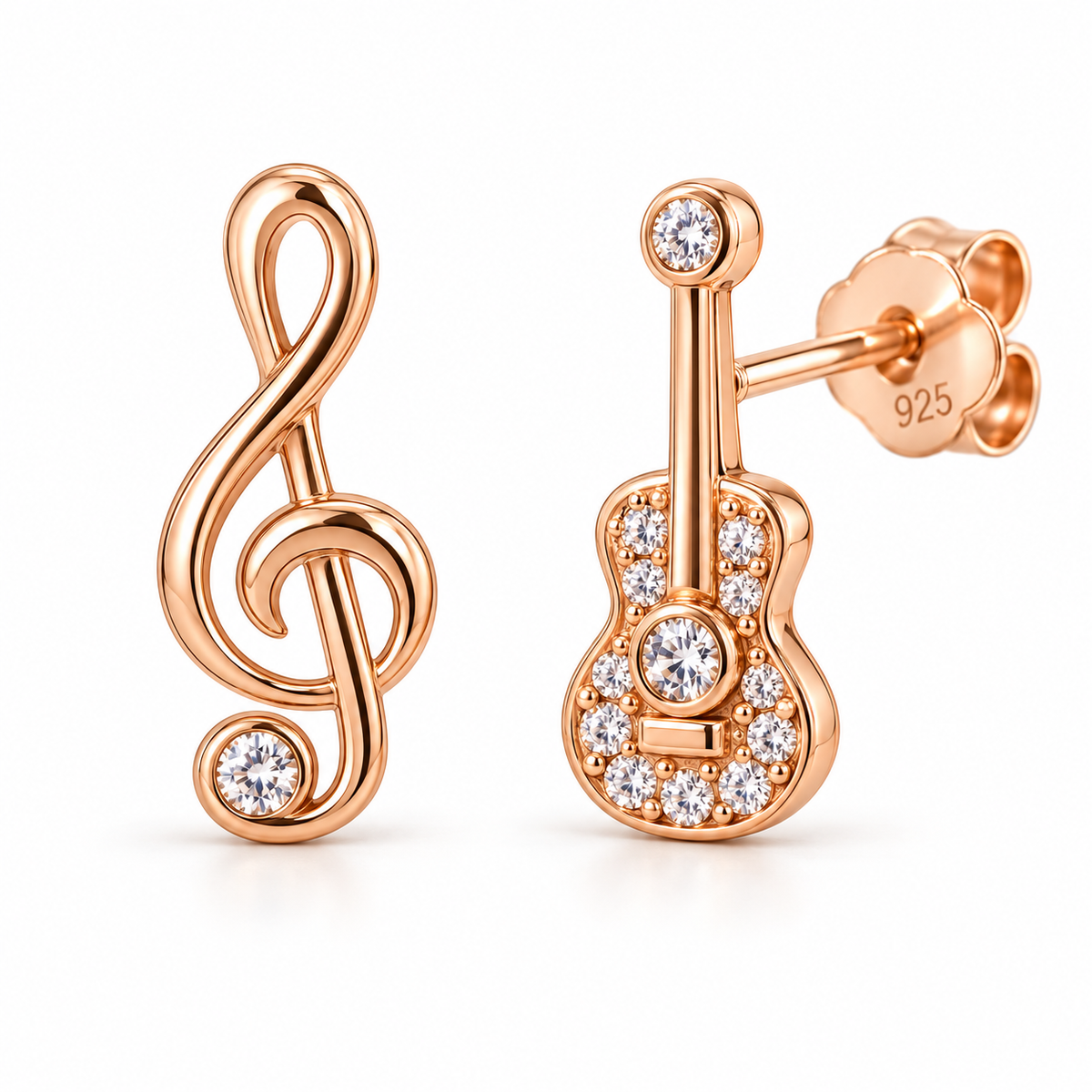 Orecchini a Lobo Chiave di Violino e Chitarra in Argento 925 Rodiato