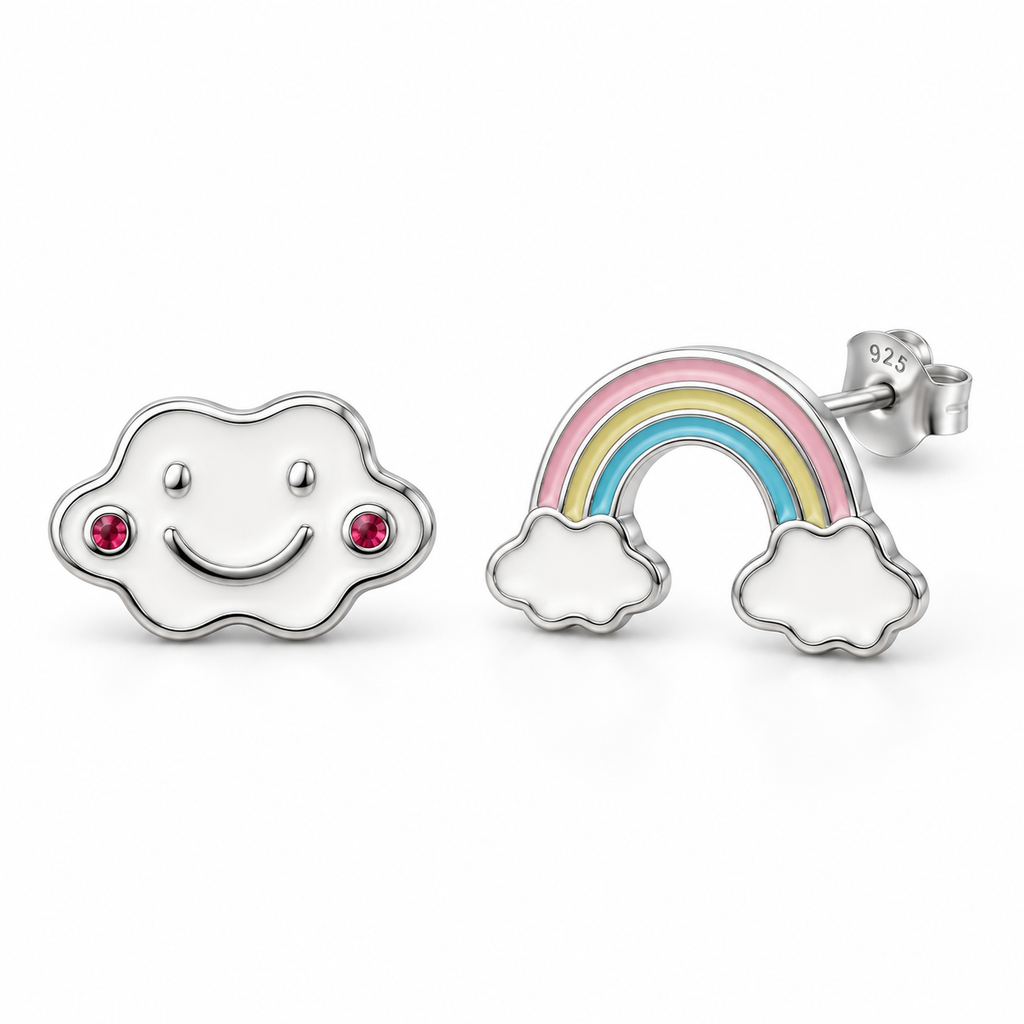 Orecchini a Lobo Nuvola Arcobaleno smaltati in Argento 925 Rodiato