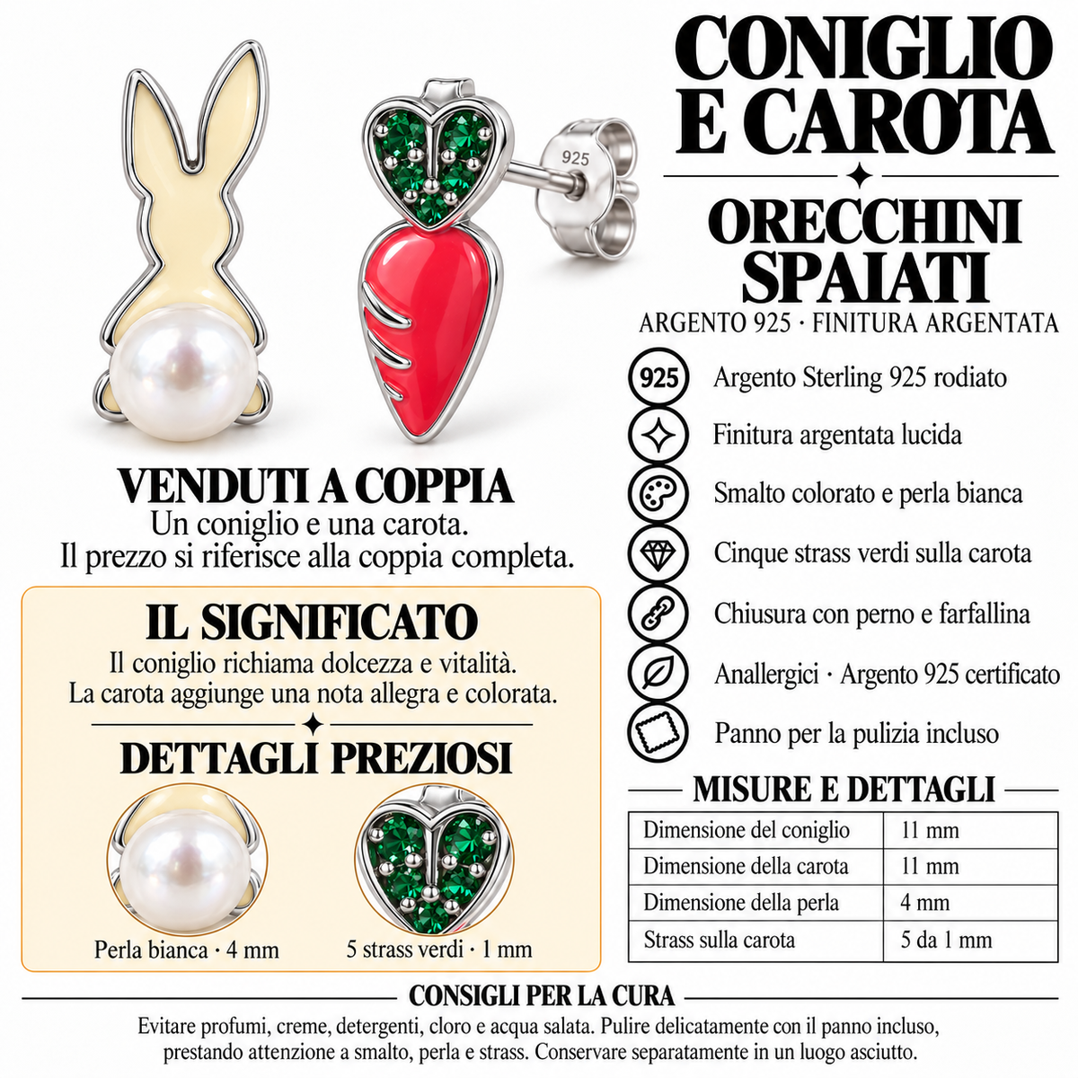 Orecchini a Lobo Coniglio Carota in Argento 925 Rodiato