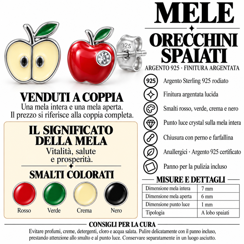 Orecchini a Lobo Mela Intera e Aperta in Argento 925 Rodiato