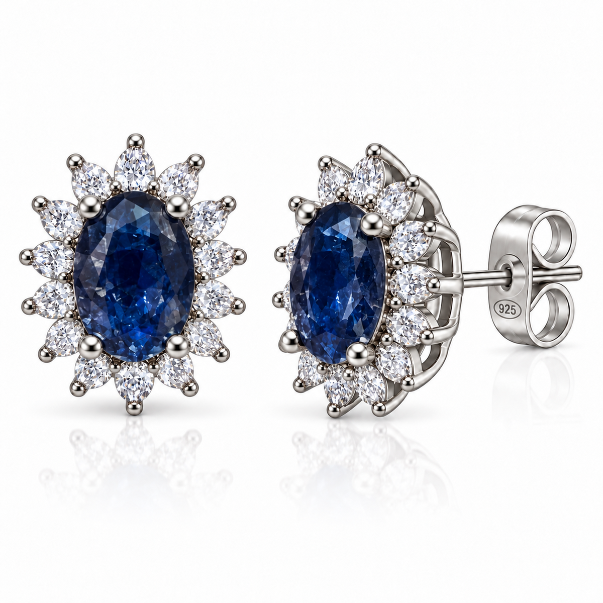 Orecchini a Lobo in Argento 925 con Pietra Ovale e Zirconi – 10 × 12 mm
