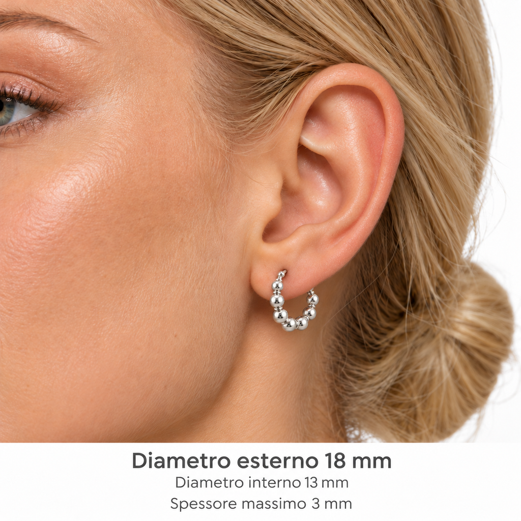 Orecchini a Cerchio con Sfere con Chiusura a scomparsa in Argento 925