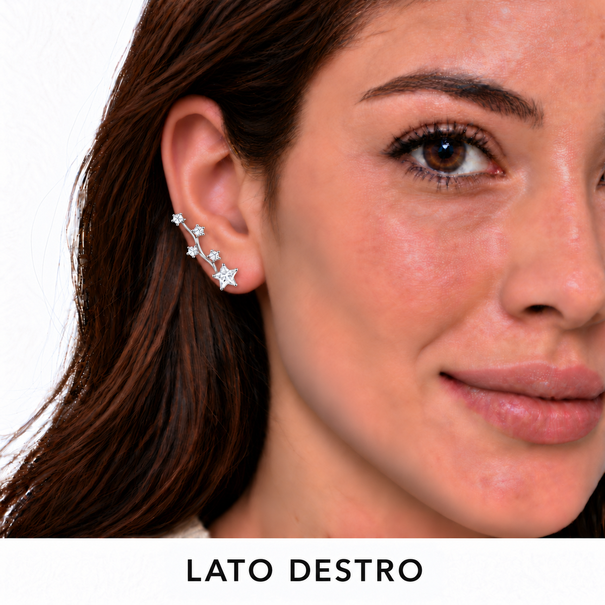 Orecchino Ear Climber mono Ramo di Stelle in Argento 925 Rodiato
