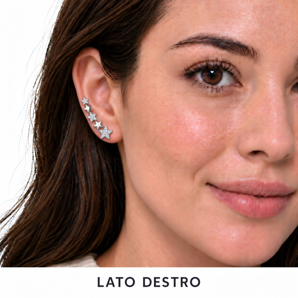Orecchino Ear Climber mono Stelle in Argento 925 Rodiato