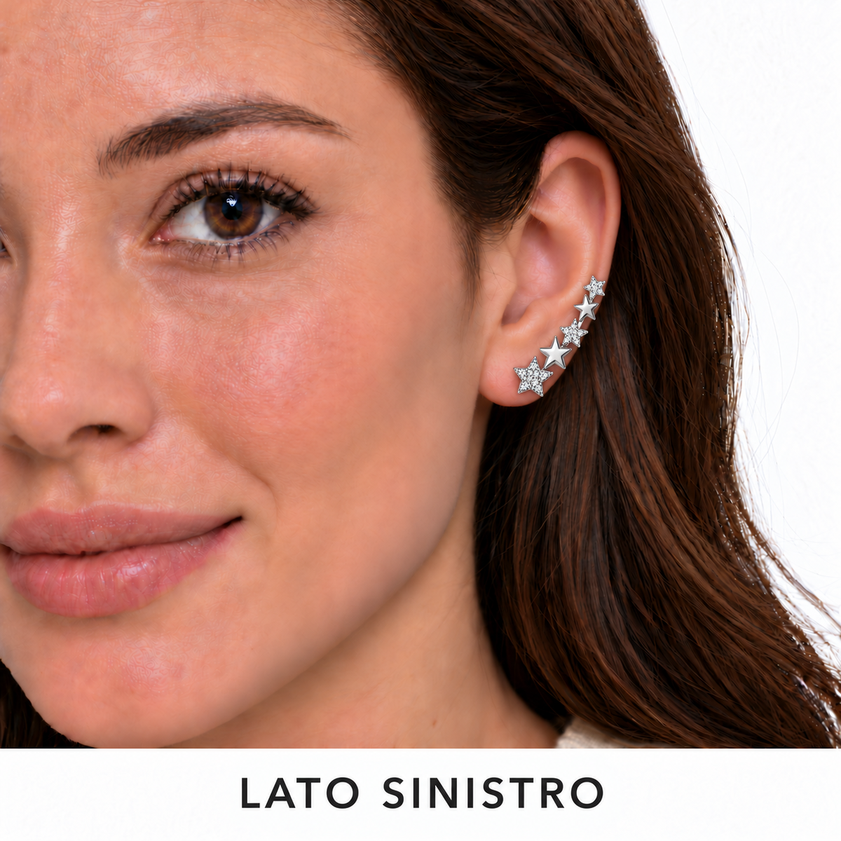 Orecchino Ear Climber mono Stelle in Argento 925 Rodiato