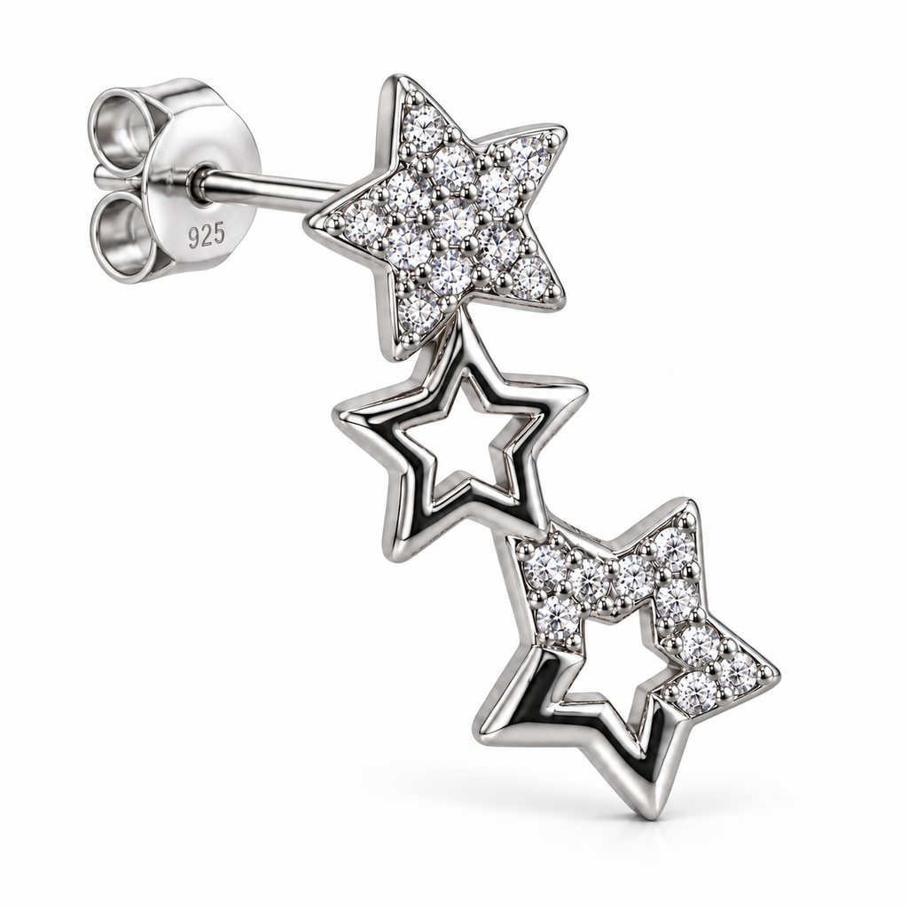 Orecchino mono Stelle in Argento 925 Rodiato