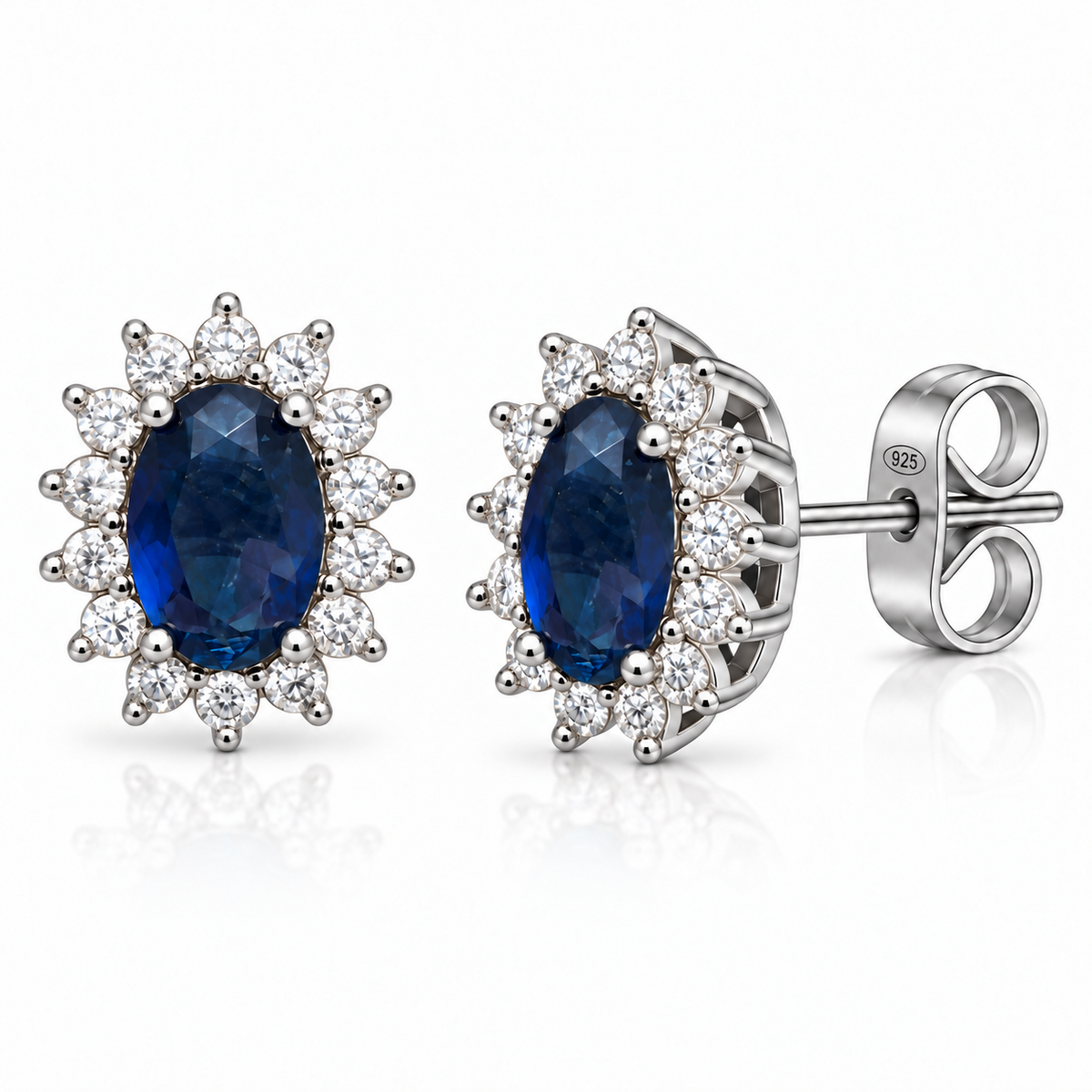 Orecchini a Lobo in Argento 925 con Pietra Ovale e Zirconi – 10 × 8 mm