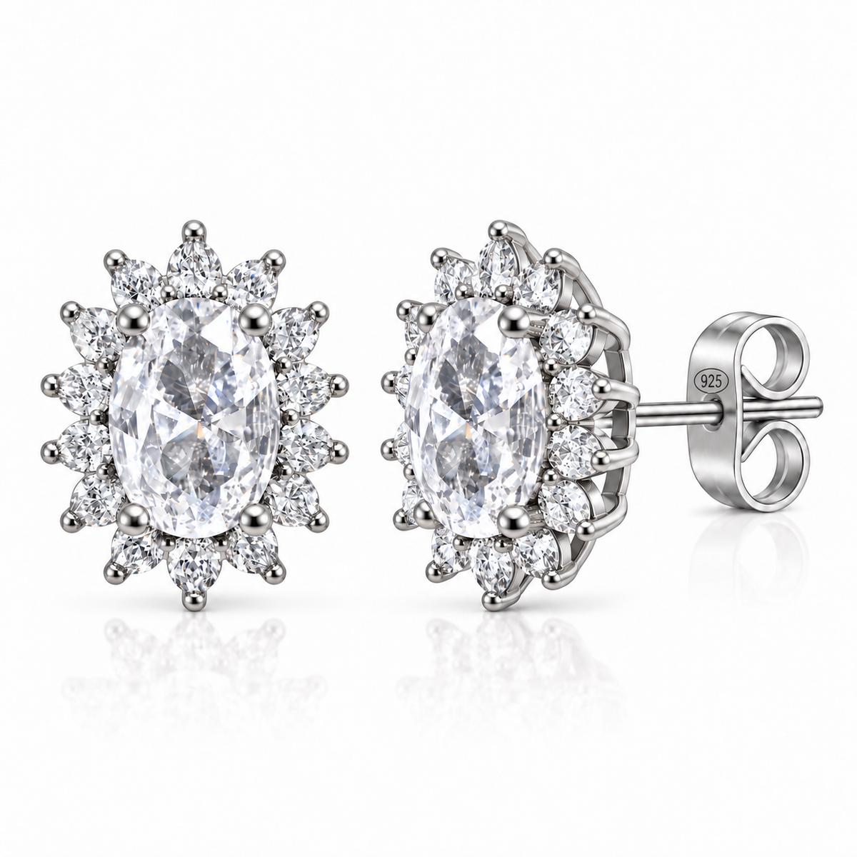 Orecchini a Lobo in Argento 925 con Pietra Ovale e Zirconi – 10 × 8 mm