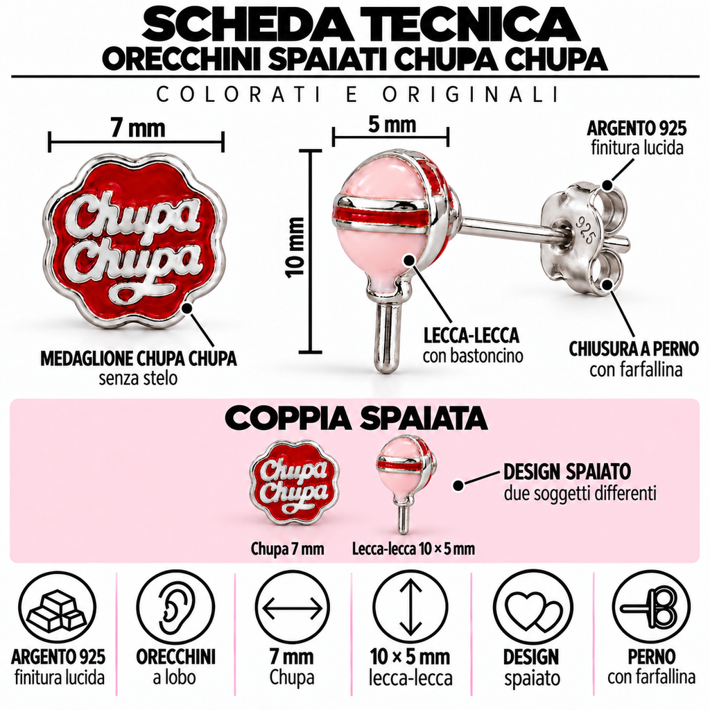 Orecchini Chupa Chupa e Lecca-Lecca in Argento 925 Rodiato