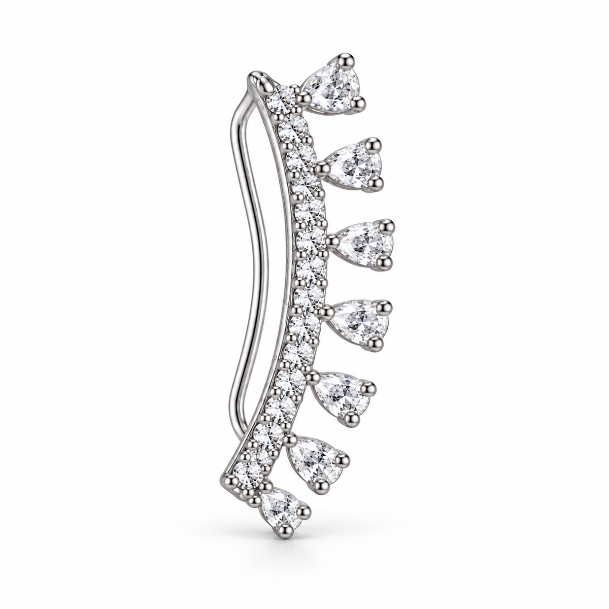 Orecchino Ear Climber Mono con Puntoluce a Goccia in Argento 925 Rodiato