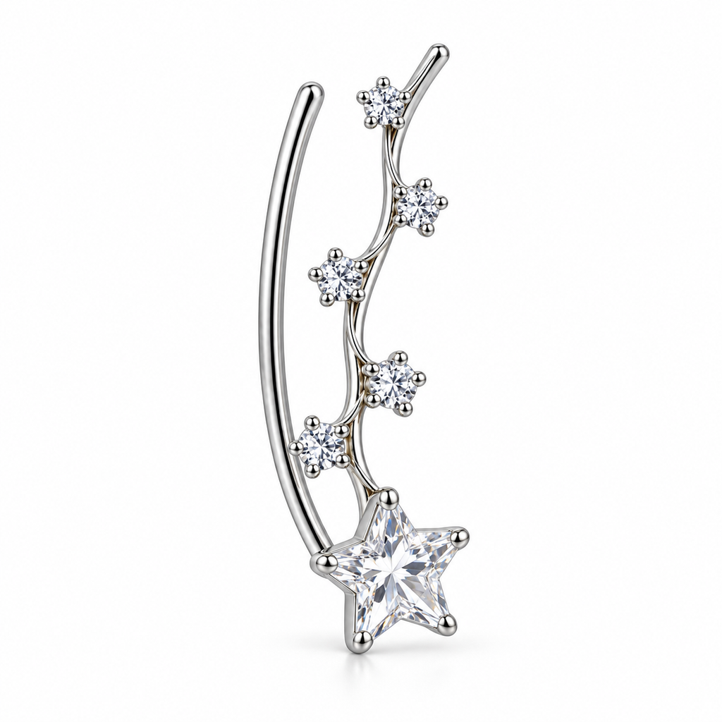 Orecchino Ear Climber mono Ramo di Stelle in Argento 925 Rodiato