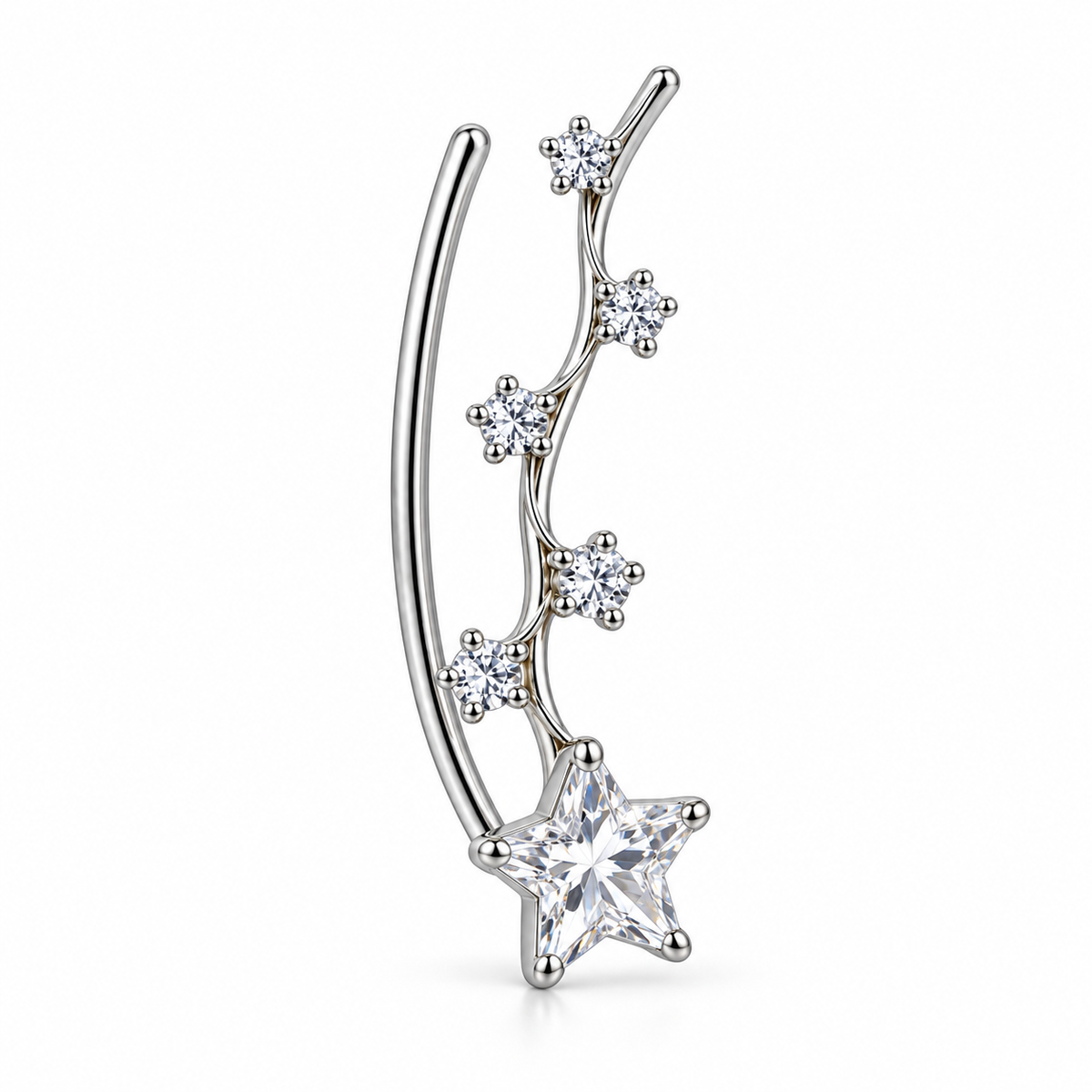 Orecchino Ear Climber mono Ramo di Stelle in Argento 925 Rodiato